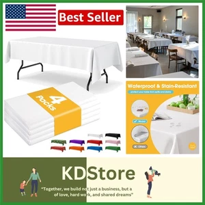White Disposable Plastic Tablecloths - Pack of 4, 54x108 inches for 6ft Tables - Picture 1 of 9