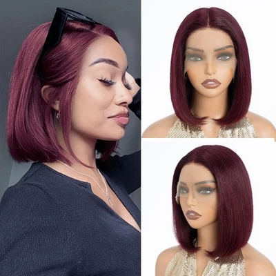 99J Lace Front Wigs Human Hair Short Bob Wigs Middle Part Wigs Brazilian Virg... - Image 1 of 4