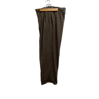 Wool Ralph Lauren Houndstooth Cuffed Wide Leg Pleated Trouser Pant Academia VTG - Image 1 of 4