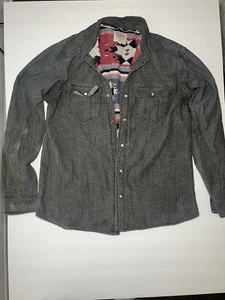 Levi's grau Azteken gefüttert Perlen Druckknopfleiste Hemd Top Baumwolle Herren Größe Medium - Bild 1 von 14