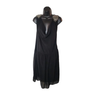 Women's Simply Be Sz 22 Black Sleeveless Short Trapeze Tassel Dress Sequence  - Image 1 of 4