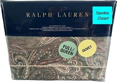 NEW $400 RALPH LAUREN Heritage Green Paisley Full/Queen Sateen Duvet Cover Sage - Image 1 of 4