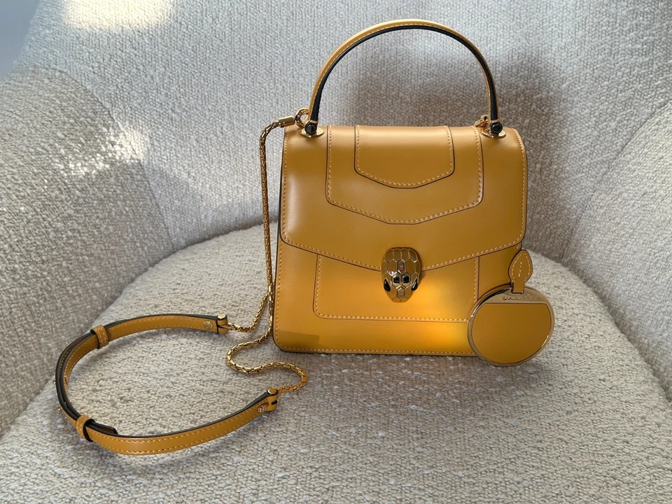 Bvlgari Serpenti Forever Top Handle Crossbody Leather Bag Safron Yellow £2730 UK — 第 1/4 张图片
