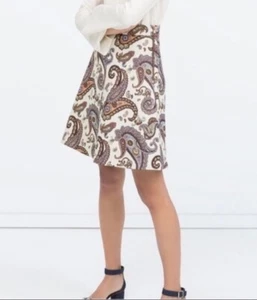 Zara Cream A-Line Skirt Paisley Jacquard Print Size S - Picture 1 of 13