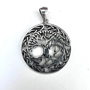 Sterling Silver TREE OF LIFE Family Roots Pendant 24" Stainless Chain - Picture 1 of 4