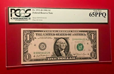 FR 1911 D 1981 $1 FEDERAL RESERVE NOTE PCGS CURRENCY GEM NEW 65PPQ - Image 1 of 2