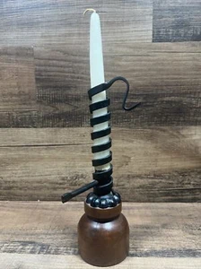 Primitive Hand Wrought Cast Iron Adjustable Spiral Candlestick Courting Candle - Picture 1 of 7