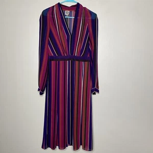 Anne Klein Striped Fit & Flare Dress - Size 6 African Violet Combo - Picture 1 of 8