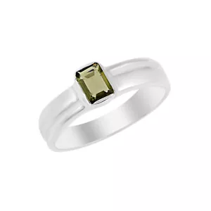 Anillo de plata esterlina 925 con forma rectangular de piedras preciosas naturales moldavita - Imagen 1 de 6