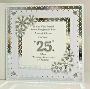 Karte 25. Silberhochzeit Jahrestag personalisiert Handarbeit - Bild 1 von 4