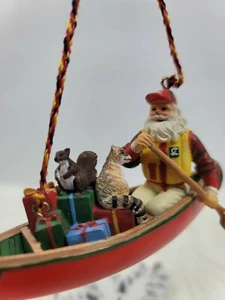 Canoe Santa Claus VTG Animals & Presents Christmas Ornament - EUC - Picture 1 of 6