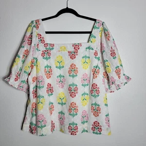Draper James Eyelet Puff Sleeve Top Plus Size 2X White Floral NWT - Picture 1 of 4