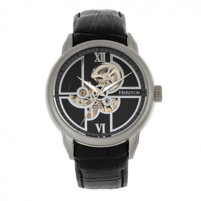 Heritor Automatic Sanford per Uomo Quadrante Nero Pelle Orologio da Uomo HR8302 - Immagine 1 di 3