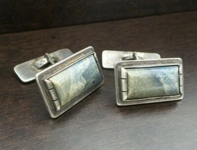 Vintage Mid-Century 1970s European 800 Coin Silver & Gemstone Cufflinks - Image 1 of 4