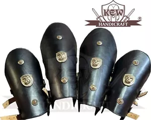 Medieval Halloween Roman Leather Greek Armor Leg and Arm Guard Black - Picture 1 of 2