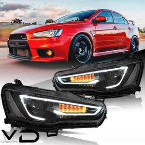 Fit For 2007-17 Mitsubishi Lancer CJ EVO X VRX VLAND LED Projector Headlights - Picture 1 of 16