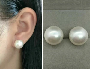 Natural Huge AAA 12-13mm Akoya white stud pearl earrings 14K WHITE GOLD - Picture 1 of 5