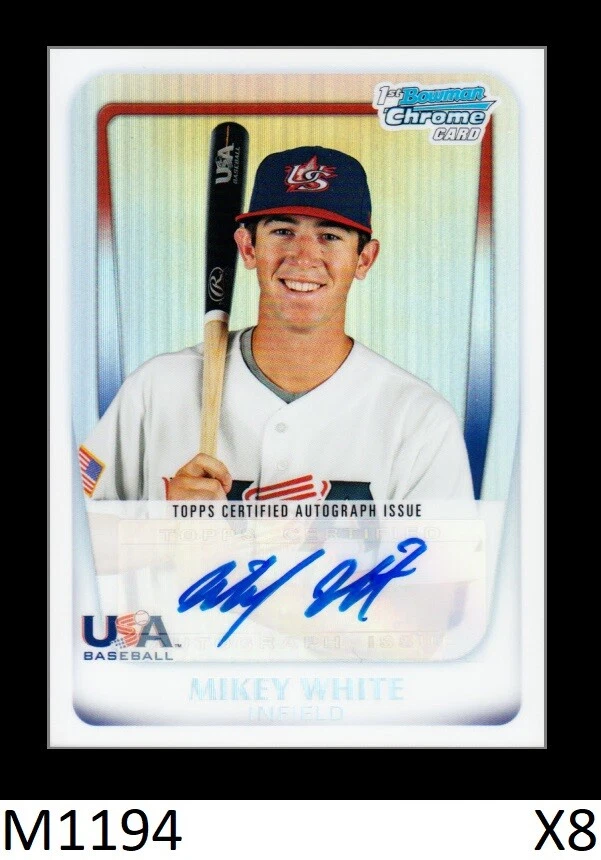 1-2011 BOWMAN CHROME USA  REFRACTOR AUTO MIKEY WHITE A'S /417 QTY - Image 1 of 1
