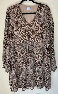 Leopard Print V-Neck Peasant Dress Sheer Midi Women’s XL (16/18) - Picture 1 of 4
