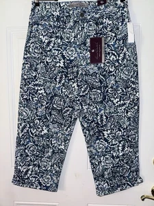 Capri Gloria Vanderbilt Amanda Capris Nuevo con Etiquetas 10 Azul Promedio Floral Impecable Elástico - Imagen 1 de 8