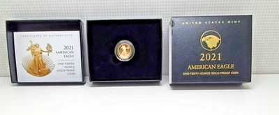 Moneda 2021-W 1/10 oz, oro, prueba, American Eagle tipo 2, certificado de autenticidad, OGP. Foto 1 de 4