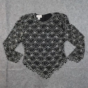 Vintage Laurence Kazar Top Womens Medium All Over Beaded Silk Shimmer Sequin - Picture 1 of 8