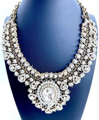 Collar Kundan Estilo Bollywood Tono Dorado Indio Estrás Cuentas DEFECTUOSO LEER Foto 1 de 4