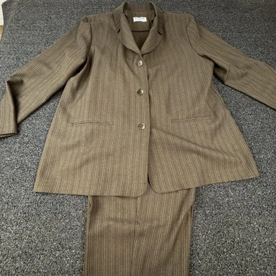 Conjunto de Traje Alfred Dunner Mujer 18/16 Marrón Rayas 2 piezas Blazer Pantalones Hecho en EE. UU. Foto 1 de 4