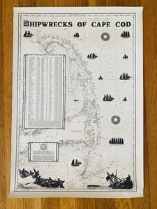 Shipwrecks of Cape Cod Map 1970 New England Marine Archeology & Research 24x16.5 - Picture 1 of 13