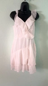 Sincerely Jules Medium Light Pink Chiffon Romper Soft Ruffles 16” PTP 33” Long - Picture 1 of 4