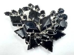 Juliana Black Rhinestone Brooch Pin Shiny Black Diamond Shaped Rhombus VTG 2.63” - Picture 1 of 6