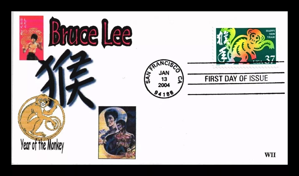 AÑO CHINO DEL MONO AÑO 2004 BRUCE LEE ARTISTA MARCIAL MUNDIAL II CACHET FDC Foto 1 de 1