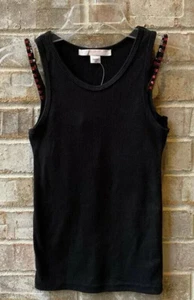 New SMall Victoria’s Secret Black Red Crystal Built In Bra 32 B C Tank Top - Picture 1 of 6