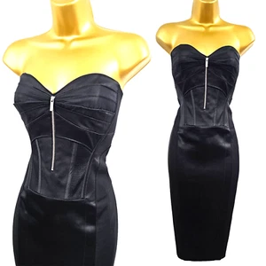 KAREN MILLEN 10 UK US 6 Vintage Black Corset Boned Cocktail Pencil Dress - Picture 1 of 13