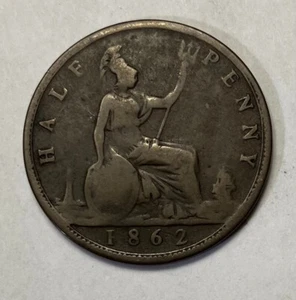 1861 , 1862 , Great Britain Half Penny U.K. - Picture 1 of 4