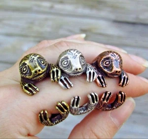 Sloth Ring - Adjustable Wrap Ring - Silver Bronze Rose Gold Animal Sloth Jewelry - Picture 1 of 17