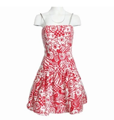 Vestido de festa Lillie Rubin saia folhada estampa abstrata enfeitada vintage - Imagem 1 de 4