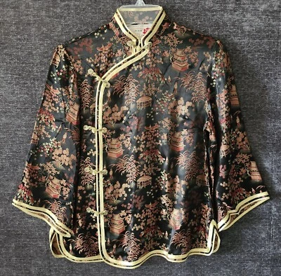 Chaqueta China Talla M Marca Peonía Shanghai Negra Jardín Floral Rayón Foto 1 de 4