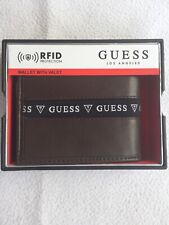Guess Los Angeles Mens Brown Wallet With Valet RFID Protection Slimfold