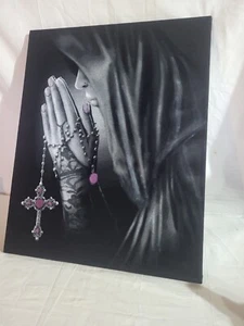Darkside Of Silent Prayer With Rosary Cloth Canvas Painting Signed 2015 - Bild 1 von 10