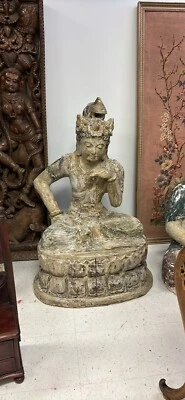 "Antiguo Buda policromado de madera rara muy antiguo 49"" de alto" Foto 1 de 4