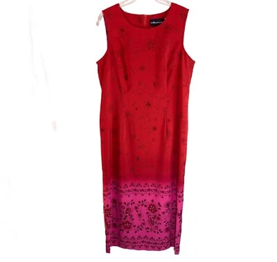 Vintage 90's Sag Harbor Red Pink floral Midi Shift Dress Size 14 - Image 1 of 4