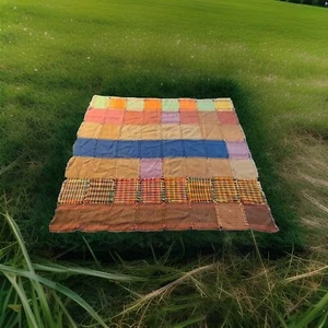 Hand Crafted Wool Knitted Throw Blanket Multicolored Squares- Knit Afghan - Picture 1 of 11