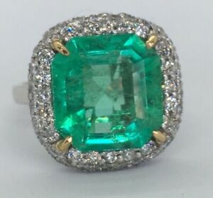 CERTIFIED 7.73 ct AAAA Fine Natural Colombian Emerald & Diamond  Ring 