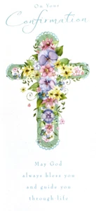 "On Your Confirmation" Floral Cross with Subtle Glitter Money Wallet Card - Picture 1 of 5
