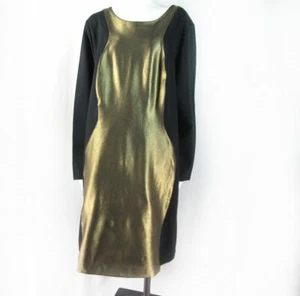 Mynt 1792 Metallic Gold and Black Curve-Hugging Stretch Party Dress 24 W D636 - Picture 1 of 6