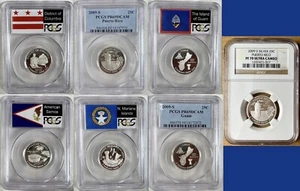 2009 NGC PF70 Puerto Rico + PCGS PR69DCAM Silver Clad Territories Proof Quarters - Picture 1 of 15