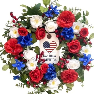 July 4Th Wreath Patriotic Americana Wreath Boxwood Handcrafted Memorial Day Wrea - Picture 1 of 6