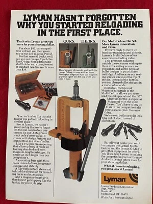 Anuncio impreso de equipo de recarga Lyman 1980 vintage - solo anuncio Foto 1 de 4