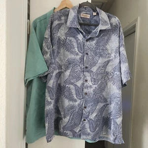 2- Caribbean Button Up Shirt Mens 2XL Green Blue Short Sleeves Tropical Hawaiian - Picture 1 of 10